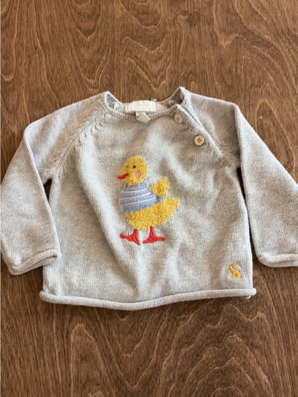 Joules Gray Knit Kids Sweater with Yellow Duck Motif newborn